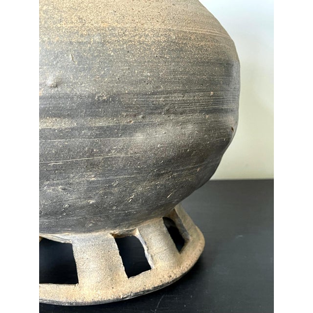 Fine Korean Pottery Footed Jar with Long Neck Silla Period For Sale - Image 13 of 18