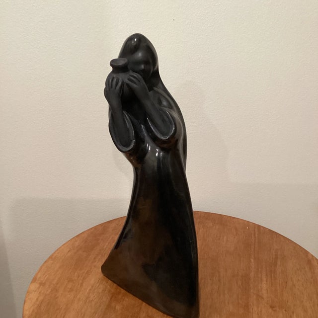 Vintage Early 20th Century Black Ceramic Woman With Water Jag Figurine Sculpture For Sale - Image 13 of 13