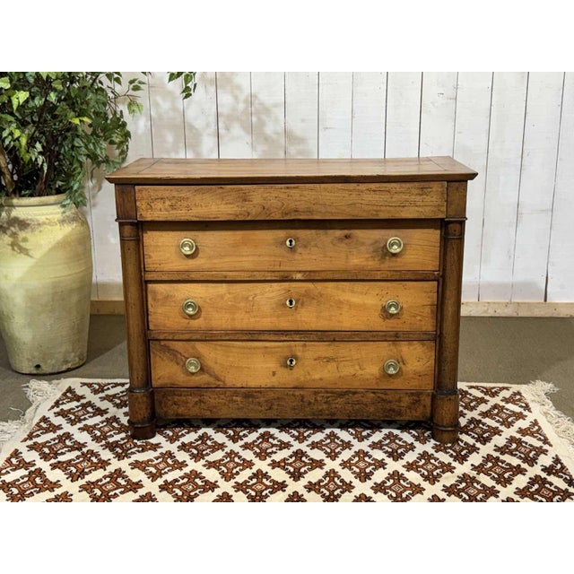 19th century Empire chest of drawers in cherry wood W=1.06m H=84cm D=50cm.