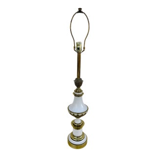Vintage Brass and Glazed Metal Mid Century Lamp For Sale
