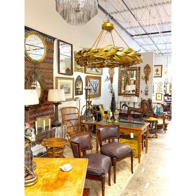 Apollo Grand Circular Laurel Leaf Chandelier in Gilt Wrought Iron For Sale - Image 14 of 14
