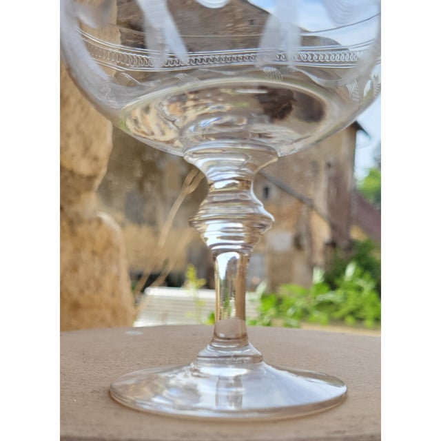 Engraved Crystal Champagne Coupes, 19th Century, 1890s, Set of 8 For Sale - Image 10 of 12