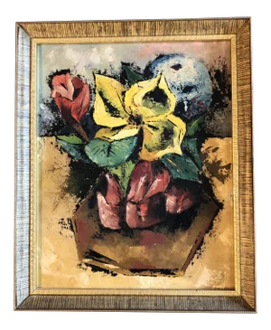 Original Mid Century Modern Still Life Painting Framed