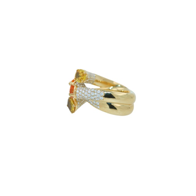 Diamond Orange Yellow Sapphire Cocktail Luxury Unique 18 Karat Yellow Gold Ring, Size 6.5 For Sale - Image 12 of 18