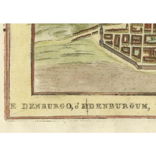 This is a charming hand-colored engraved plan of Edinburgh, titled in Italian Edenburgo, Metropoli della Scozia, meaning...