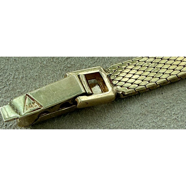 Rare Vintage 14 Karat Gold Ladies Omega Dress Wristwatch, Circa 1968 With Manual Wind-Up & Woven Gold Mesh Band by Premier Swiss Maker Omega For Sale In San Antonio - Image 6 of 12