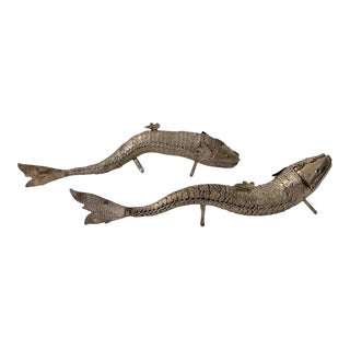 Late 20th Century Silver Articulated Fish Sculptures- a Pair For Sale