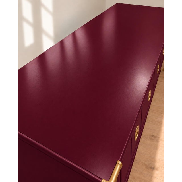 1970s Professionally Refinished 1970s Drexel Accolade Campaign Buffet / Sideboard - Custom Luxurious Wine Burgundy For Sale - Image 5 of 10
