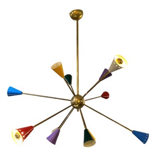 Sputnik Lamp in Brass with Colored Bulbs, 1970s For Sale