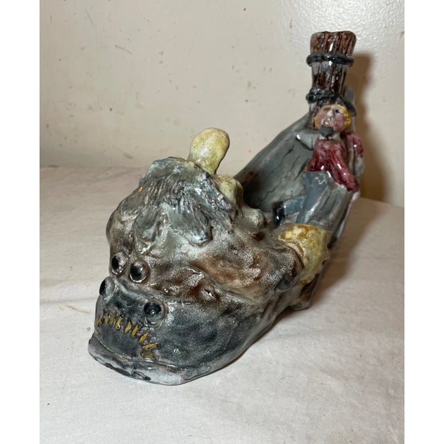 Antique Handmade Italian Majolica Terracotta Pottery Monster Attack Sculpture For Sale - Image 13 of 17