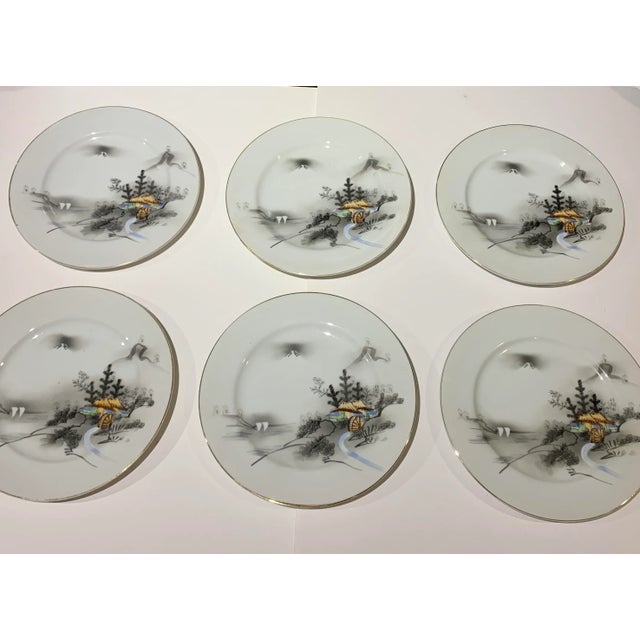 Vintage Kutani China Hand-Painted Waterwheel Dinner Plates- Set of 6 For Sale In Washington DC - Image 6 of 11
