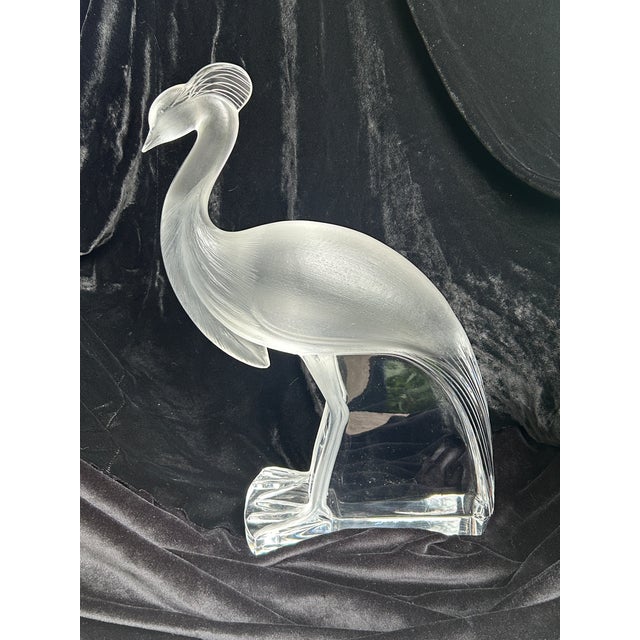 Pristine Lalique Louisiane Peacock/Crane 1970's Retired Crystal Sculpture For Sale - Image 10 of 12