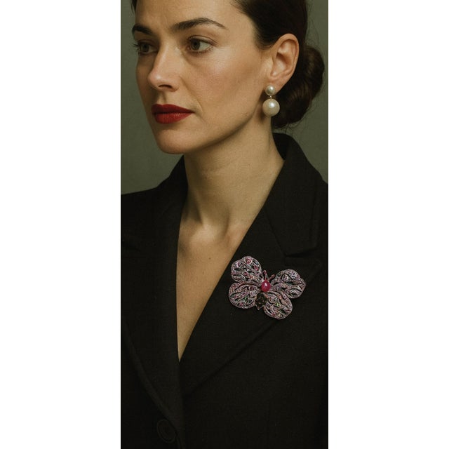 Bochic “Orient” Vintage Ruby & Multi Gem Butterfly Brooch Set 18K Gold & Silver For Sale - Image 9 of 15