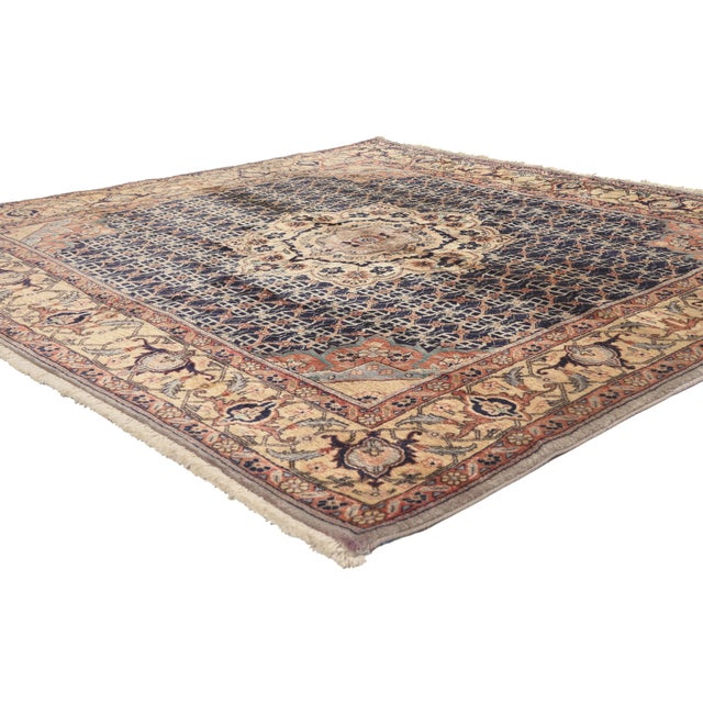 76053 Vintage Persian Bijar Rug, 06'04 x 06'06. The Midnight Lattice: A Vintage Persian Bijar Masterpiece of Timeless...