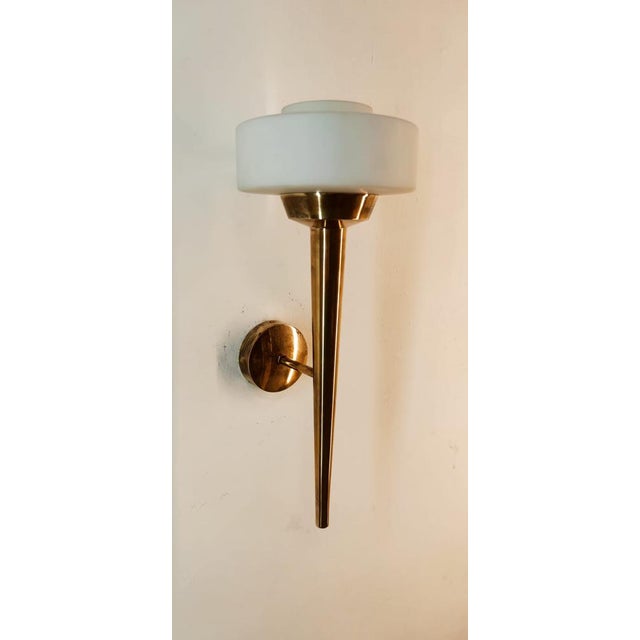 Space Age Wall Light in Brass and Glass For Sale - Image 9 of 14