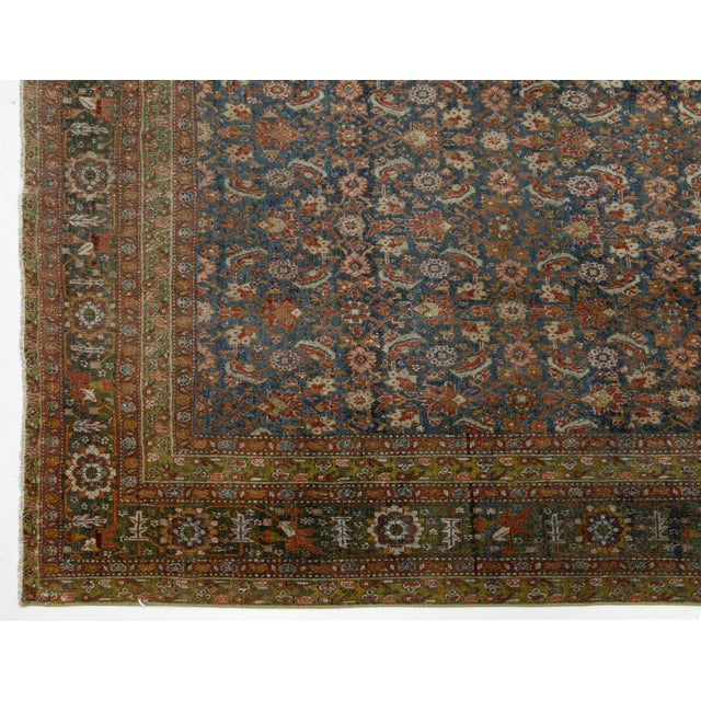 Antique Persian Malyer Floral Wool Rug Handmade in Blue For Sale In New York - Image 6 of 11