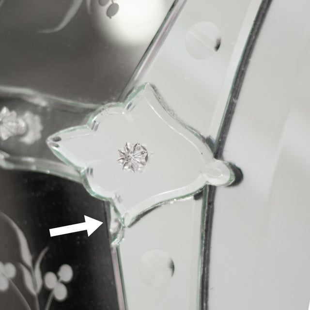 Silver 50-Inch Italian 1940s Venetian Etched Glass Mirror With Wood Backing For Sale - Image 8 of 18