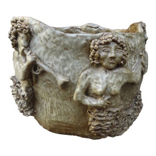 Handmade Glazed Pottery Planter or Jardiniere by June His For Sale