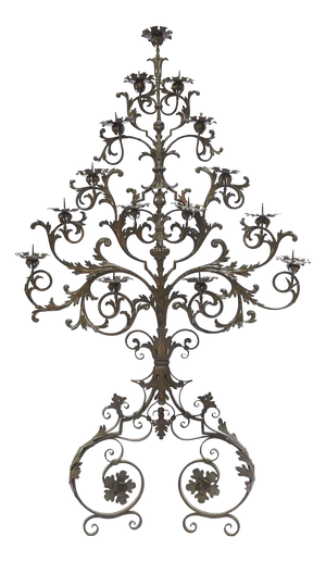 Large Wrought Iron 15-Flame Candleholder Wall Lamp, 1700