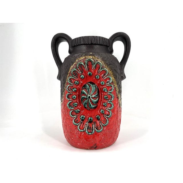 Striking 'fat lava' ceramic vase by Dümler & Breiden. Beautiful red colour with a nice reliëf design. 1960s - Germany...