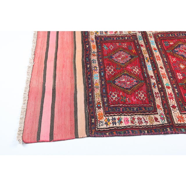 Mid 20th Century Vintage Tribal Kurdish Sumak Embroidery Kilim – Handwoven Floor Textile -3' 5'' X 5' 11'' For Sale - Image 5 of 11