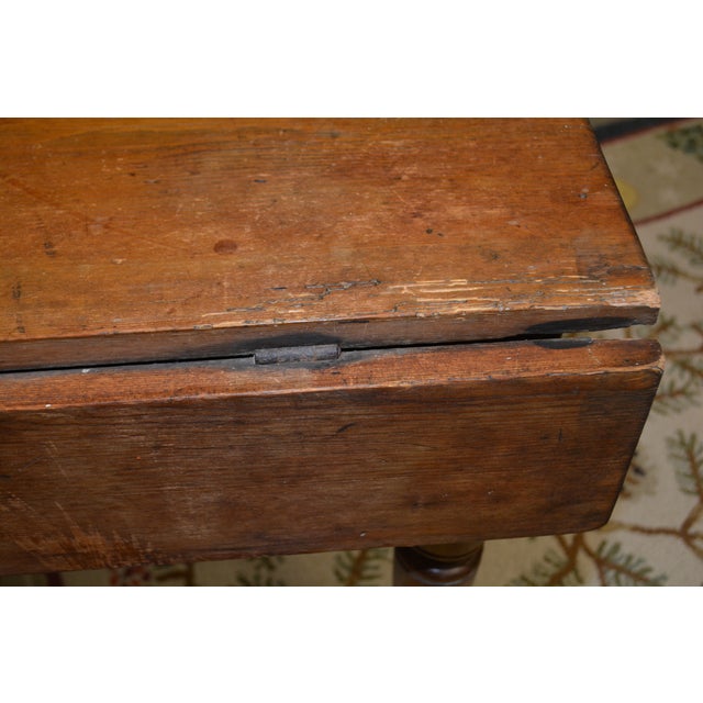 Antique English Rustic Pine Work / Dining Table W/ 2 Lateral Drawers & Drop Leaf Sides For Sale - Image 10 of 18