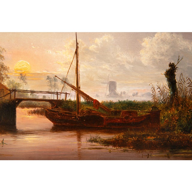 Dutch Moonlit River Landscape Painting by Jacobus Theodorus Abels (1803-66) For Sale - Image 6 of 18