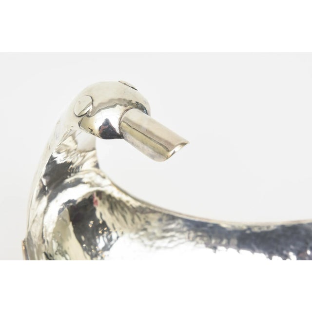 Vintage Hand Hammered Silver Plate Monumental Scalloped Serving Bow With Duck Neck,1980's For Sale - Image 4 of 11