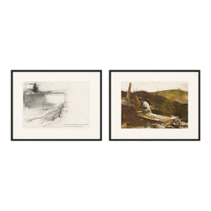 Mid 20th Century Wyeth Study Pair — Hillside Waterfall Study & Landscape Composition — Plates 41–42