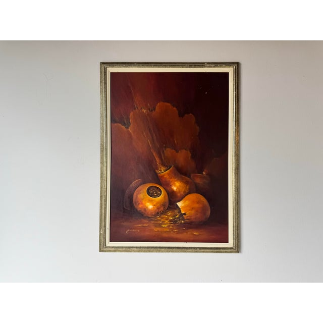 Abstract 1970s Vintage Still Life Oil on Canvas Painting by Ankudowicz For Sale - Image 3 of 12