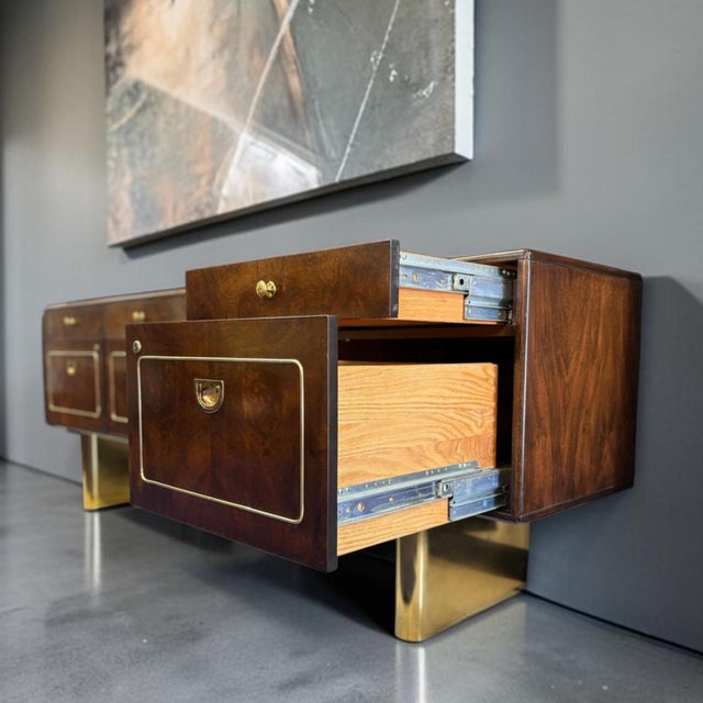 1970s Romweber Burl Elm Wood and Gold Trim Executive Desk and Credenza Set For Sale - Image 13 of 18