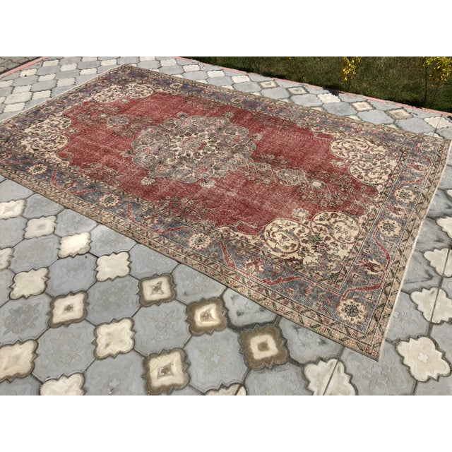 Turkish Vintage Oushak Cream Wool Rug For Sale - Image 3 of 9