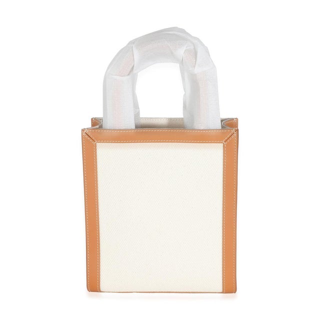 Celine Natural Tan Canvas Calfskin Mini Vertical Cabas For Sale - Image 4 of 9