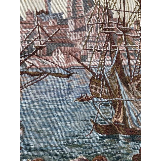 Vintage French Style Jacquard Port of Venice Tapestry in the style of Aubusson, 1970s For Sale - Image 17 of 18