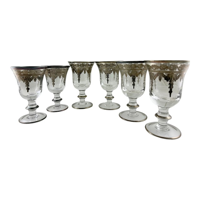 Vintage Arte Italica Vetro Silver Wine (2) and Water Goblet (4) Italy - Set of 6 For Sale