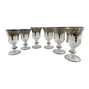 Vintage Arte Italica Vetro Silver Wine (2) and Water Goblet (4) Italy - Set of 6