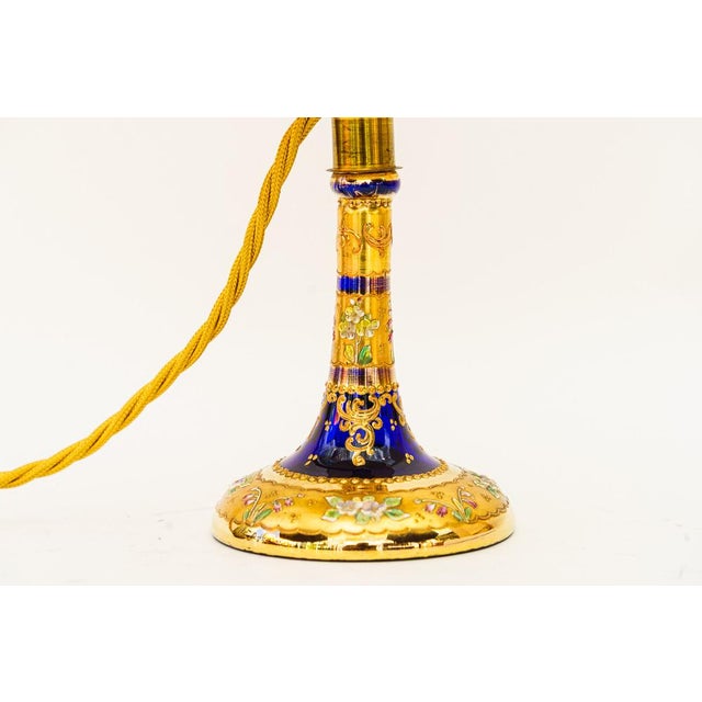 Art Deco Painted Glass Table Lamp with Fabric Shade, Vienna, 1920s For Sale - Image 13 of 15