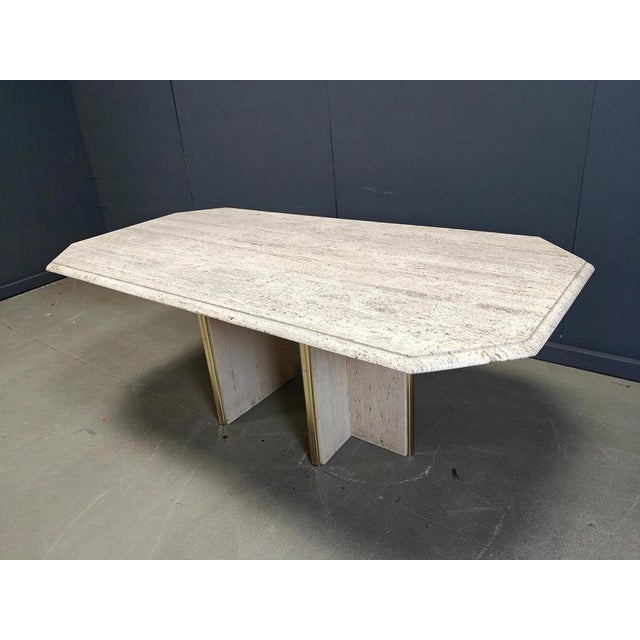 Vintage Italian Travertine and Brass Dining Table, 1970s For Sale - Image 4 of 14