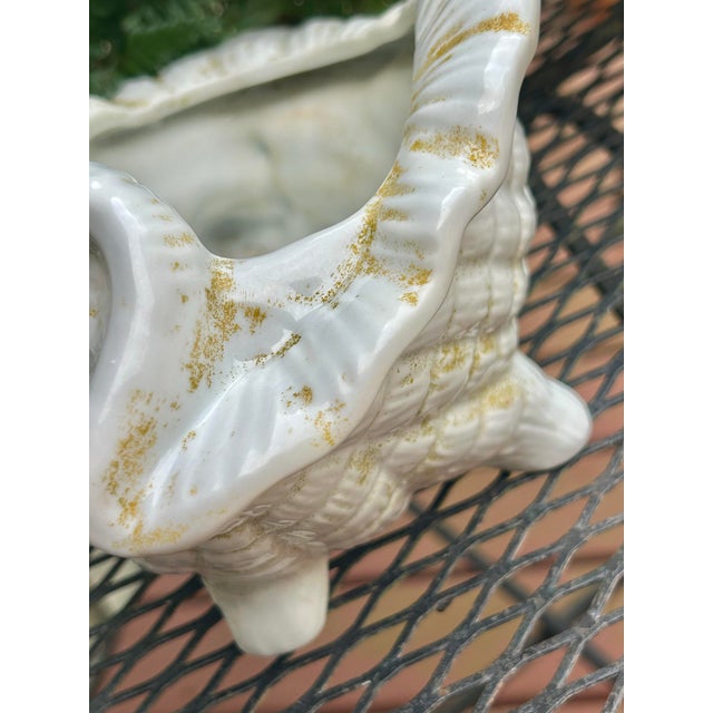 White Vintage White Ceramic Conch Shell Planter For Sale - Image 8 of 10