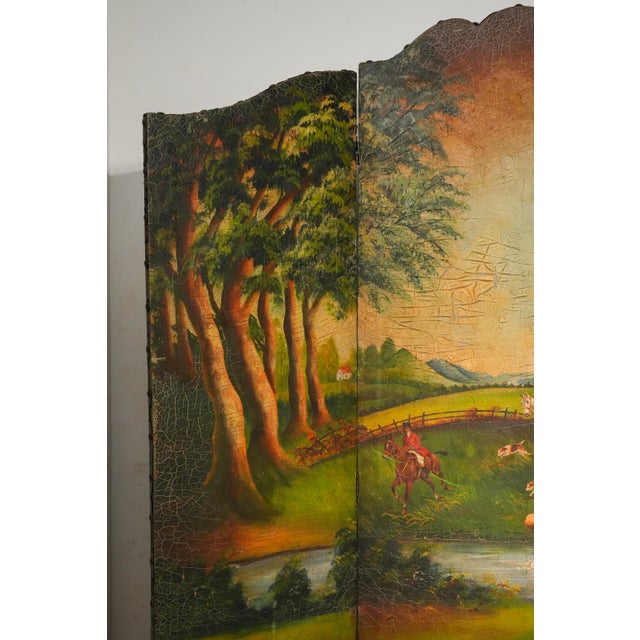 Three Panel Screen Room Divider Antique Hand Painted English Country Horse Scene For Sale - Image 13 of 18