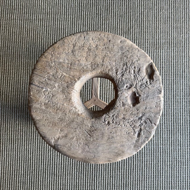 Wood Vintage Elm Wood Wheel Table #4b6 For Sale - Image 7 of 9