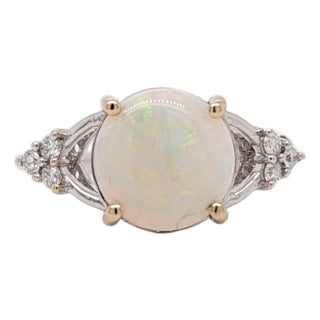 2Ct Multi Color Jelly Opal Ring With Natural Diamond Accents: Solid 14k Gold, Size 6.75 For Sale