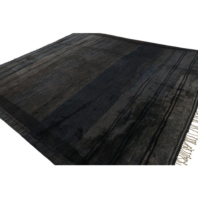 Rug & Kilim Rug & Kilim’s Moroccan Rug in Grisaille Blue, Gray and Black Stripes For Sale - Image 4 of 7