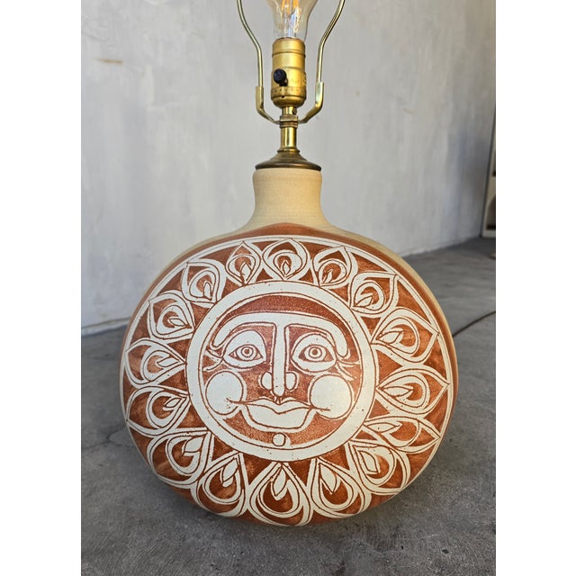 1970s 1970's Ceramic Sun Table Lamp, Signed Brown For Sale - Image 5 of 11