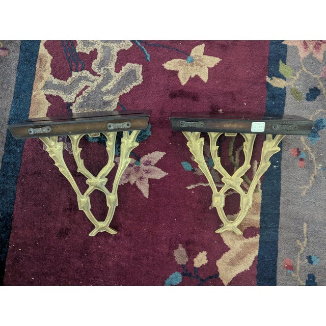 Vintage Chelsea House Polished Brass Laurel Leaves and Wood Decorative Wall Brackets- A Pair For Sale - Image 15 of 17