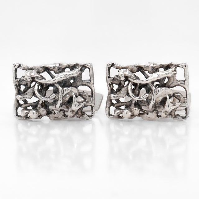 Pair of Signed Aage Weimar Danish Mid-Century Modern Sterling Silver Cufflinks For Sale In Philadelphia - Image 6 of 12