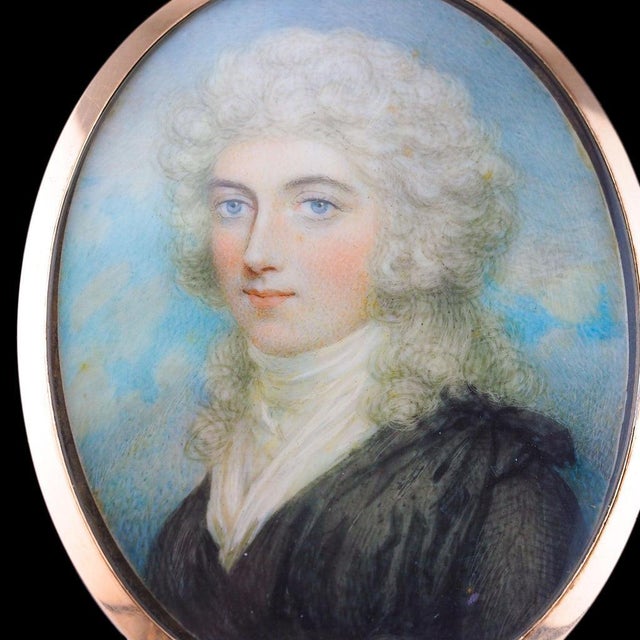 Antique Georgian Portrait Miniature Pendant with 14K Gold Frame, 1800 For Sale - Image 16 of 18