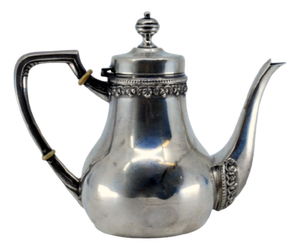 Plain Silver Teapot with Grooves on the Rim and Spout
