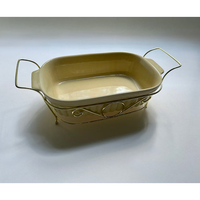 1983 Modern Pfaltzgraff Yellow Ceramic Baker & Brass Holder For Sale - Image 16 of 16