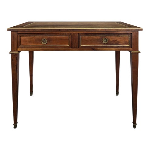 Louis XVI Style Flat Desk in Cherrywood and Leather For Sale